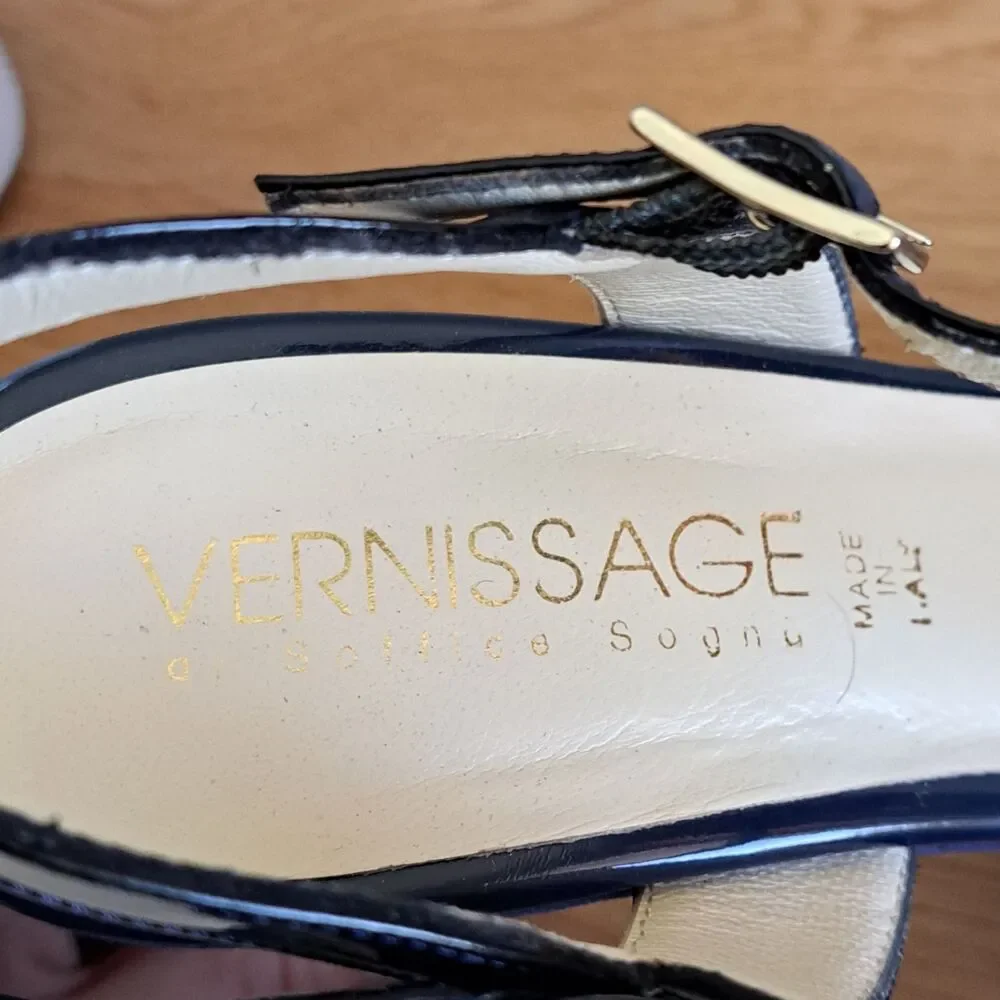 Vernissage Blue Suede Sandals Leather Slingback Heels Womens 9 US 39 EU T-Strap